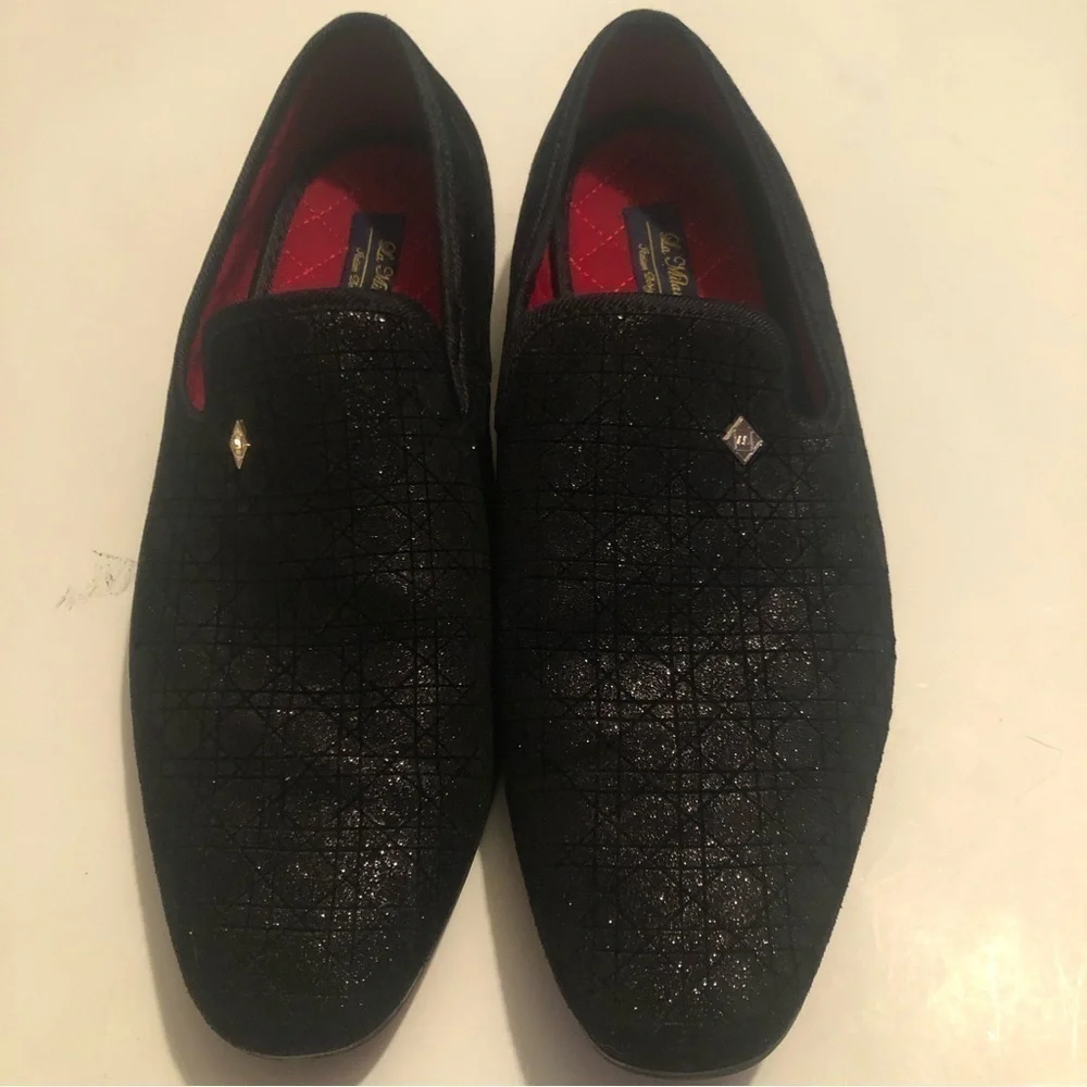 La Milano emerson Men's Slip On Black Velour Dress Shoes sz 10.5